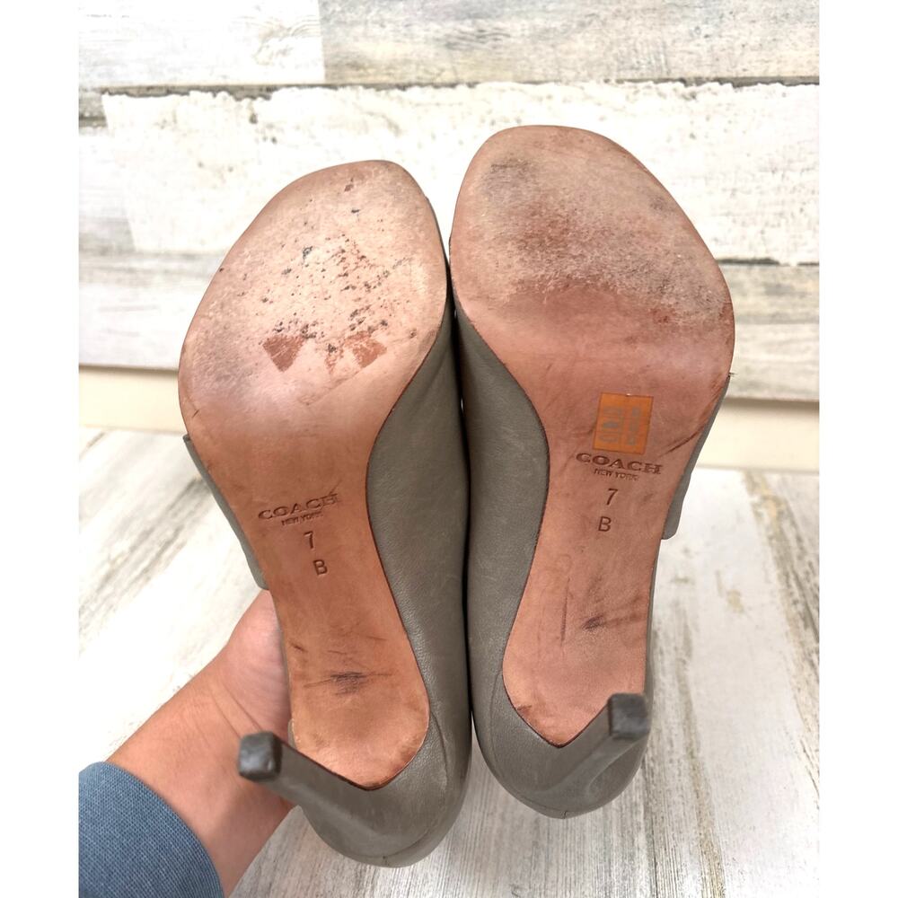 Coach Womens 7 Gray Slate Manhattan Soft Leather Open Toe Pump Heels Designer - Picture 9 of 9